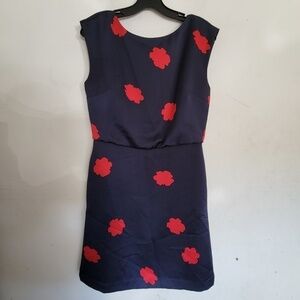 Banana Republic Navy Blue Red Floral Print Sleeveless Sheath Dress Size 0